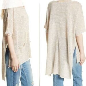 Free People Light Bright Oversized Linen Lagenlook Short Sleeve Sweater Tunic XS